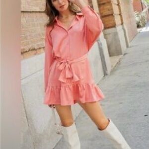 Lumiere Satin Ruffle Shirt Dress